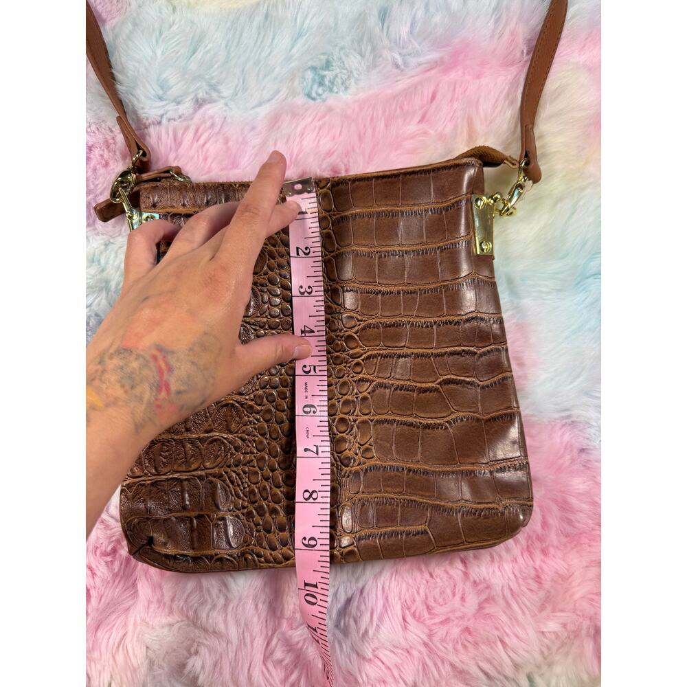 NWOT Brown Croc Embossed Crossbody Bag Gold Hardware Adjustable Strap - Picture 16 of 16